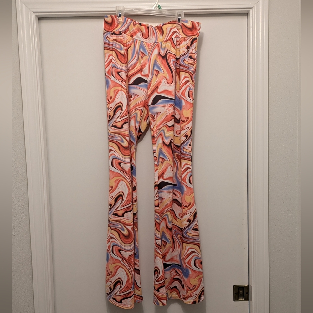 Swirled, multicolor bell-bottoms Size XL